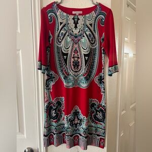 Sandra Darren Red and Black Paisley Dress Size 8